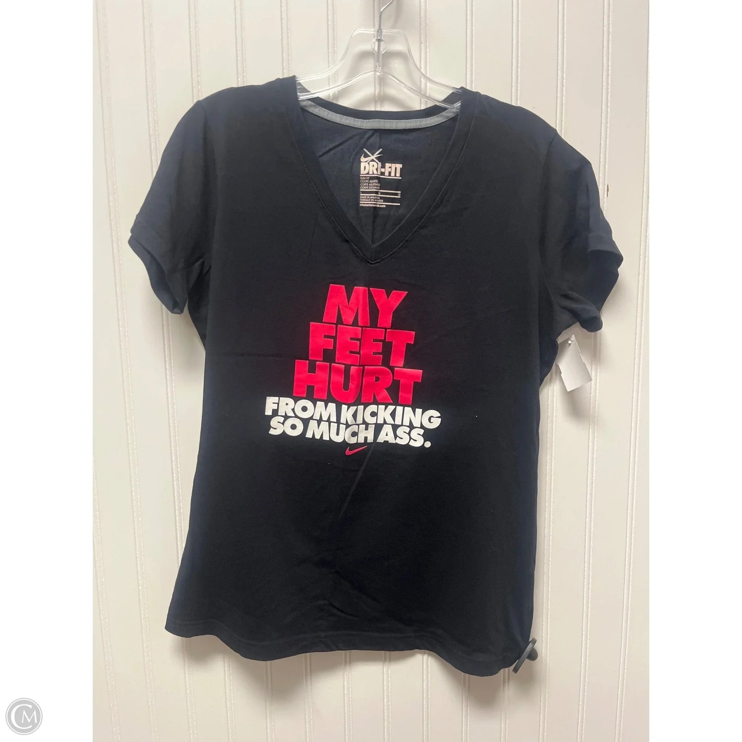 Athletic Top Short Sleeve By Nike In Black, Size: L