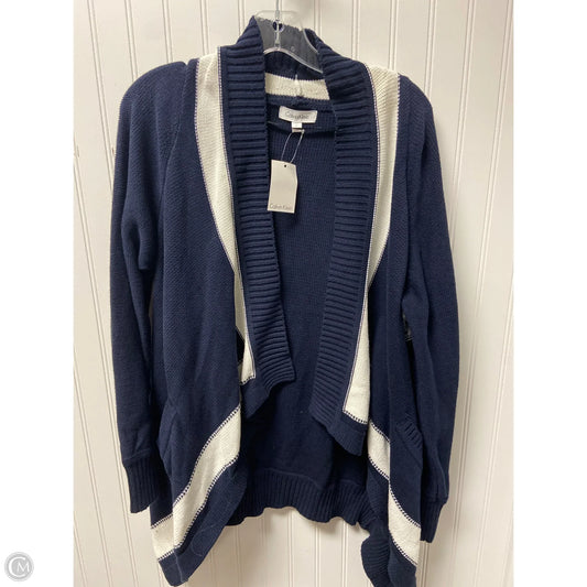 Sweater Cardigan By Calvin Klein In Blue & White, Size: L