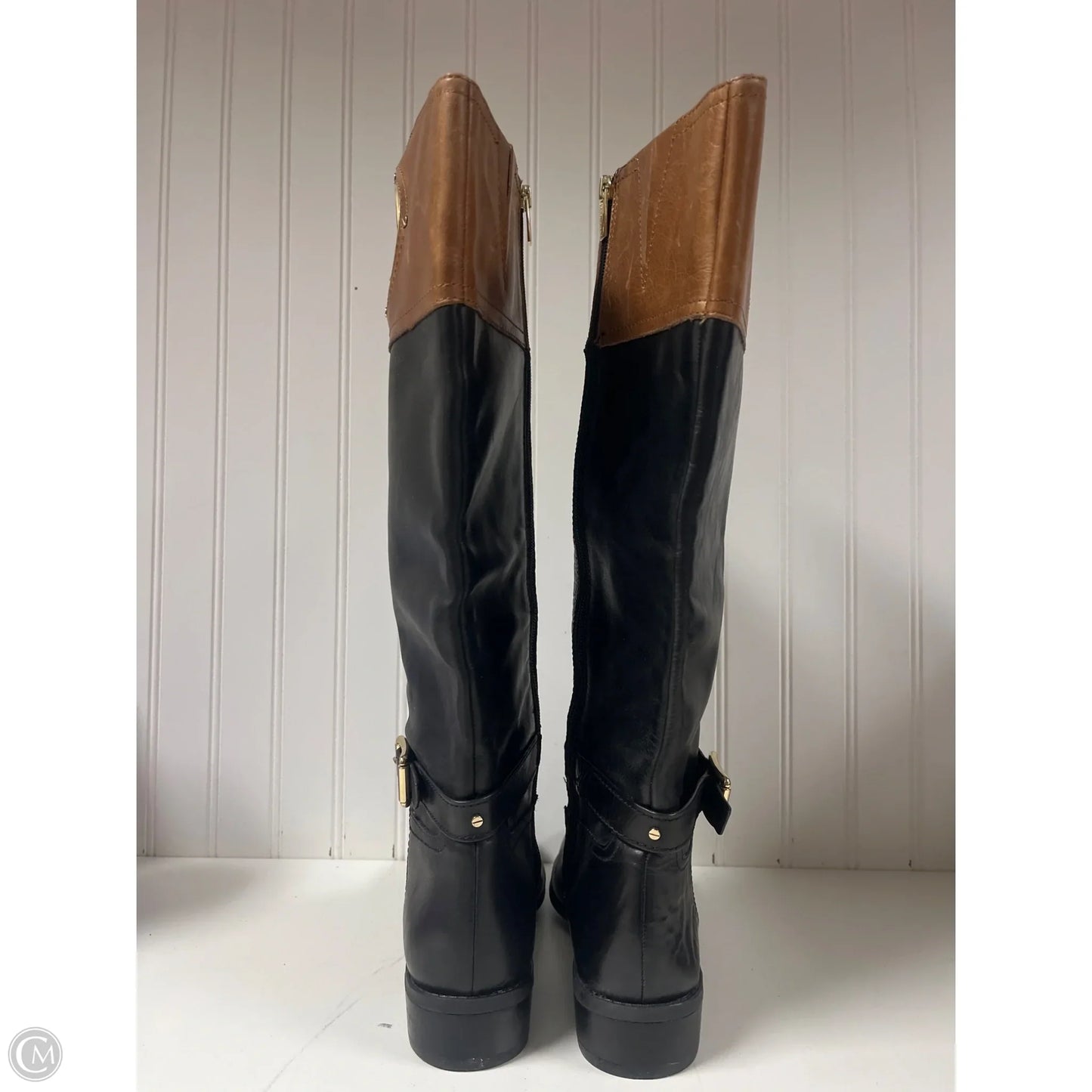 Boots Knee Heels By Vince Camuto In Black & Brown, Size: 9.5