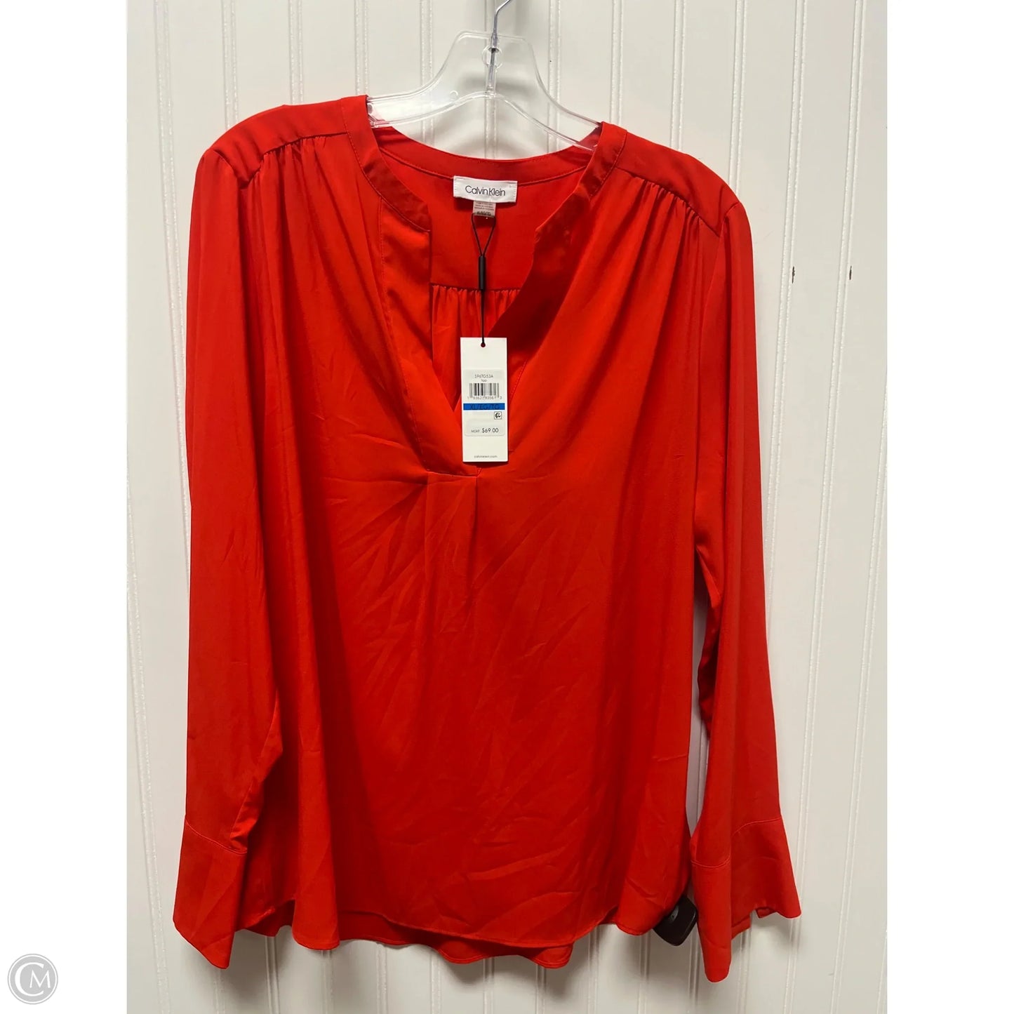 Top Long Sleeve By Calvin Klein In Orange, Size: Xl