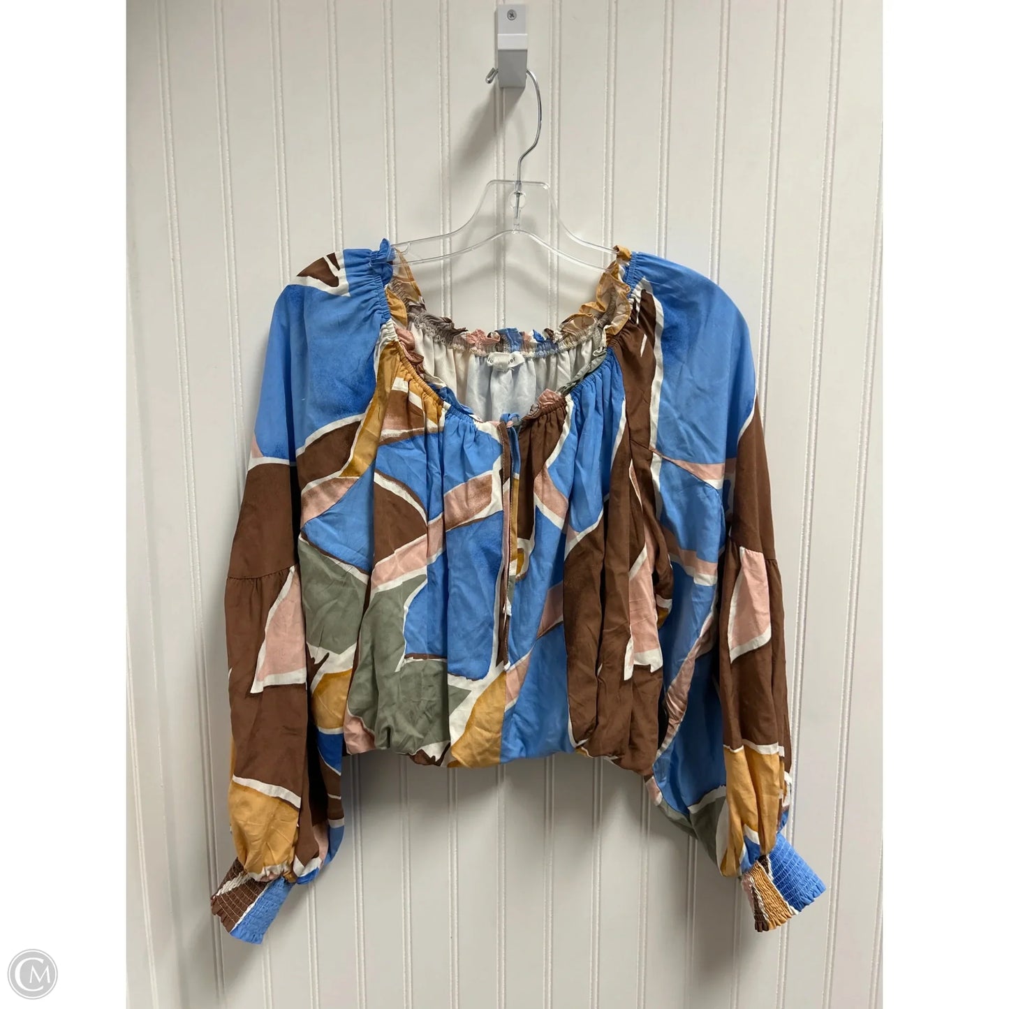 Top Long Sleeve By Blu Pepper In Blue & Brown, Size: M