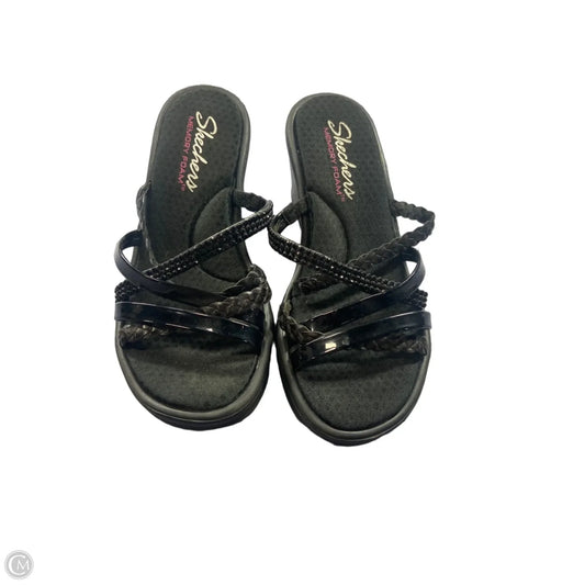 Sandals Heels Wedge By Skechers In Black, Size: 5