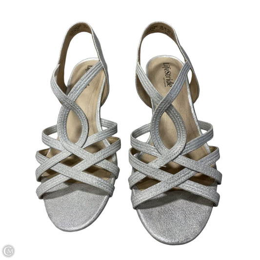 Sandals Heels Wedge By Life Stride In Silver, Size: 9.5