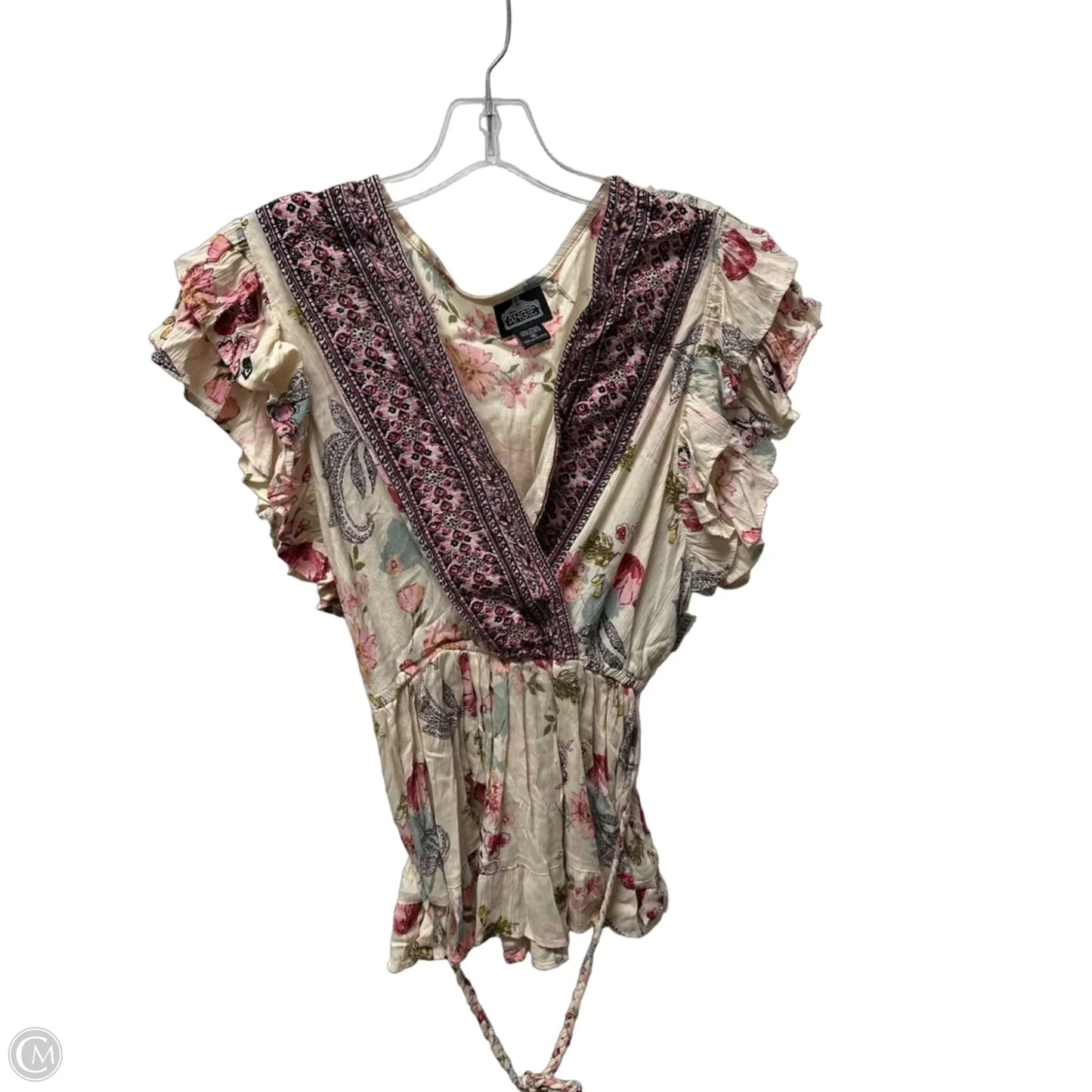 Top Short Sleeve By Angie In Cream, Size: M