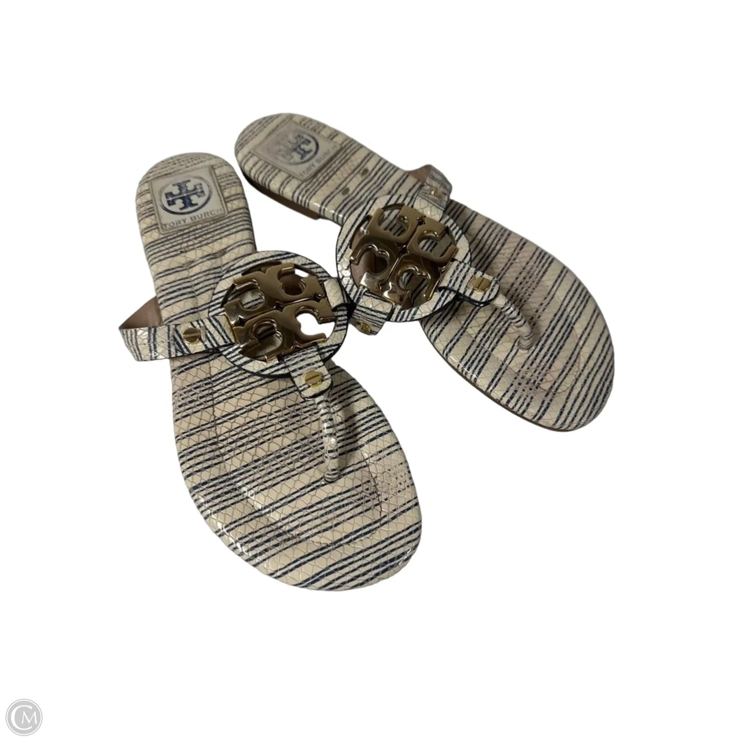 Sandals Designer By Tory Burch In Striped Pattern, Size: 8.5