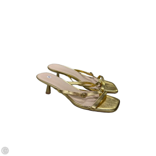 Sandals Heels Kitten By Clothes Mentor In Gold, Size: 9