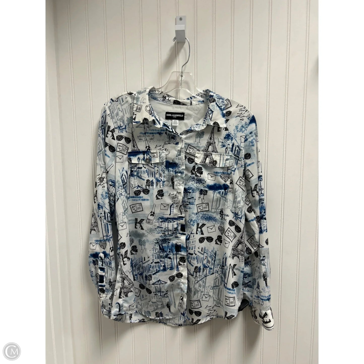 Top Long Sleeve Designer By Karl Lagerfeld In Black & White, Size: M