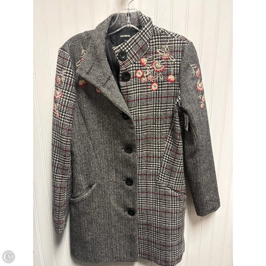 Coat Trench Coat By Desigual In Black & White, Size: S