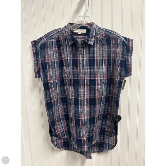 Top Short Sleeve By Loft In Plaid Pattern, Size: S