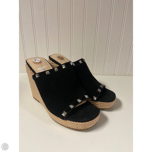 Sandals Heels Wedge By Marc Fisher In Black & Cream, Size: 7.5