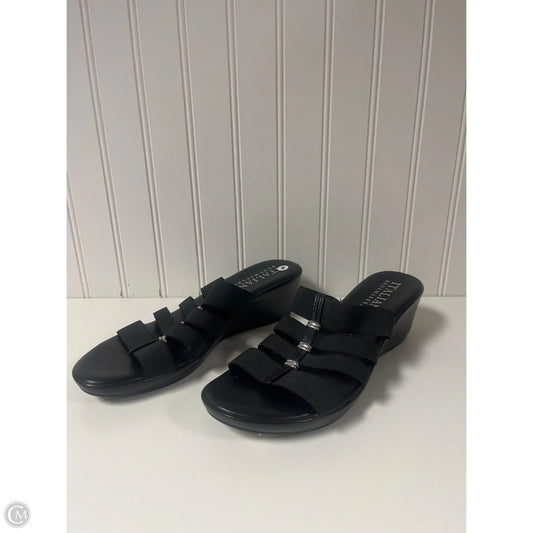 Sandals Heels Wedge By Italian Shoemakers In Black, Size: 9