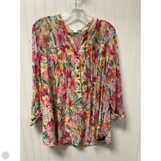 Top Long Sleeve By Cmc In Floral Print, Size: 2x