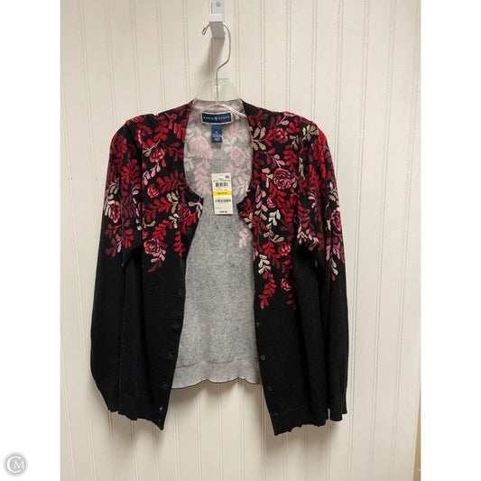 Sweater Cardigan By Karen Scott In Black & Red, Size: M