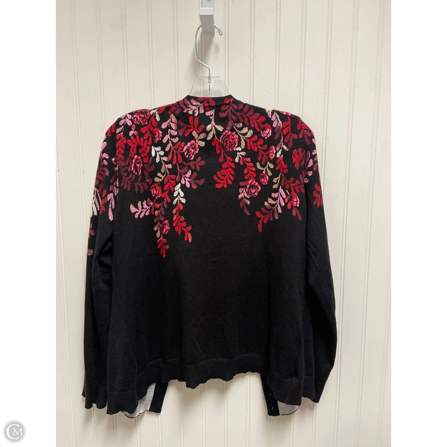 Sweater Cardigan By Karen Scott In Black & Red, Size: M
