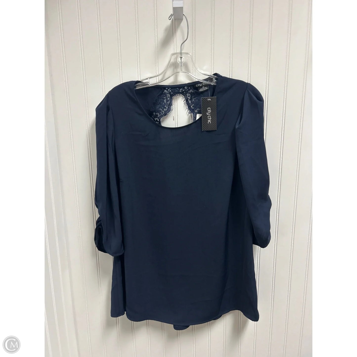 Top Short Sleeve By City Chic In Navy, Size: Xl