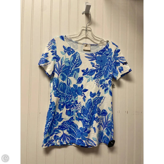 Top Short Sleeve Designer By Lilly Pulitzer In Blue & White, Size: S