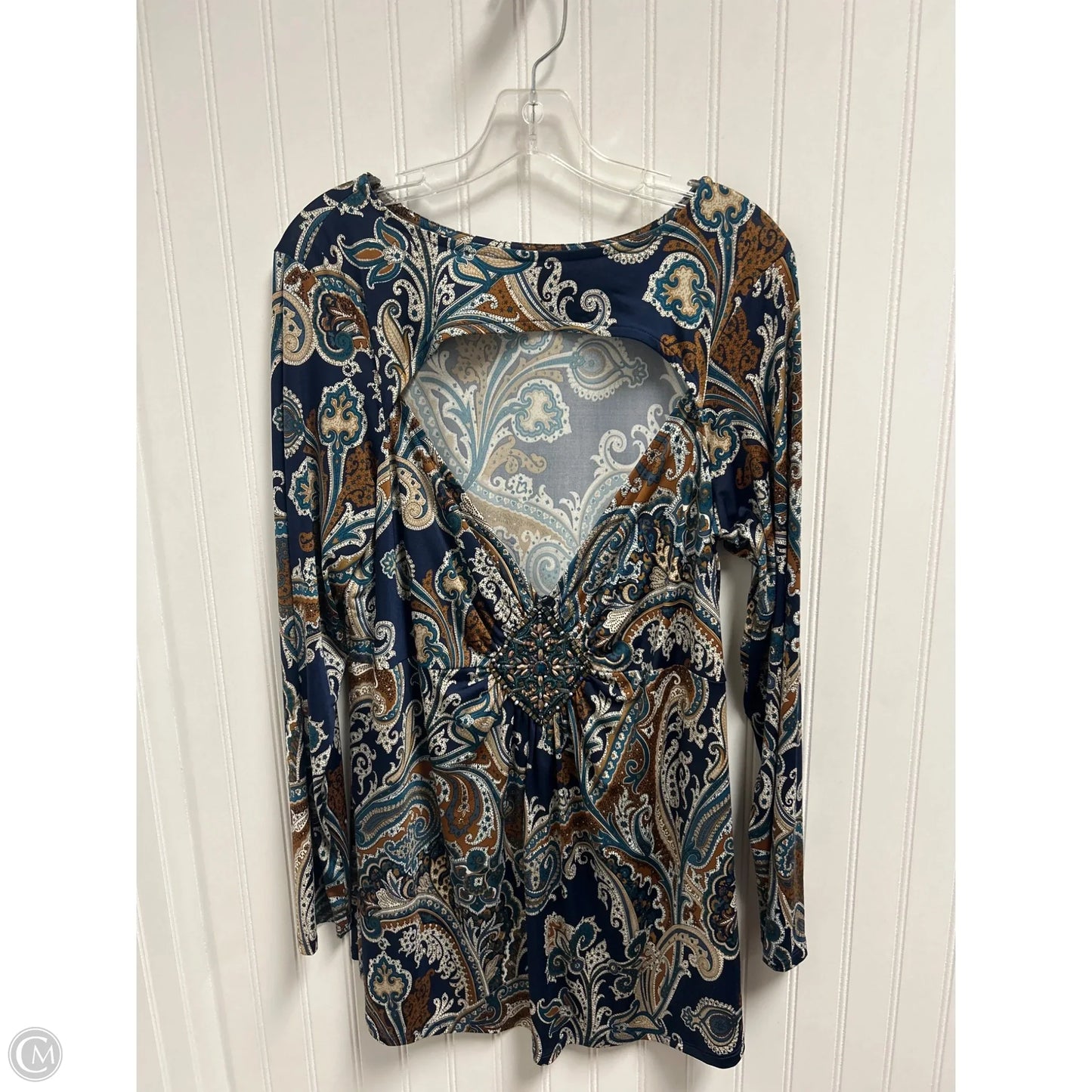 Top Long Sleeve By Venus In Blue & Brown, Size: 1x