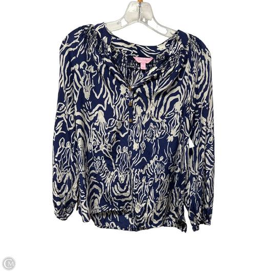 Top Long Sleeve Designer By Lilly Pulitzer In Blue & White, Size: S