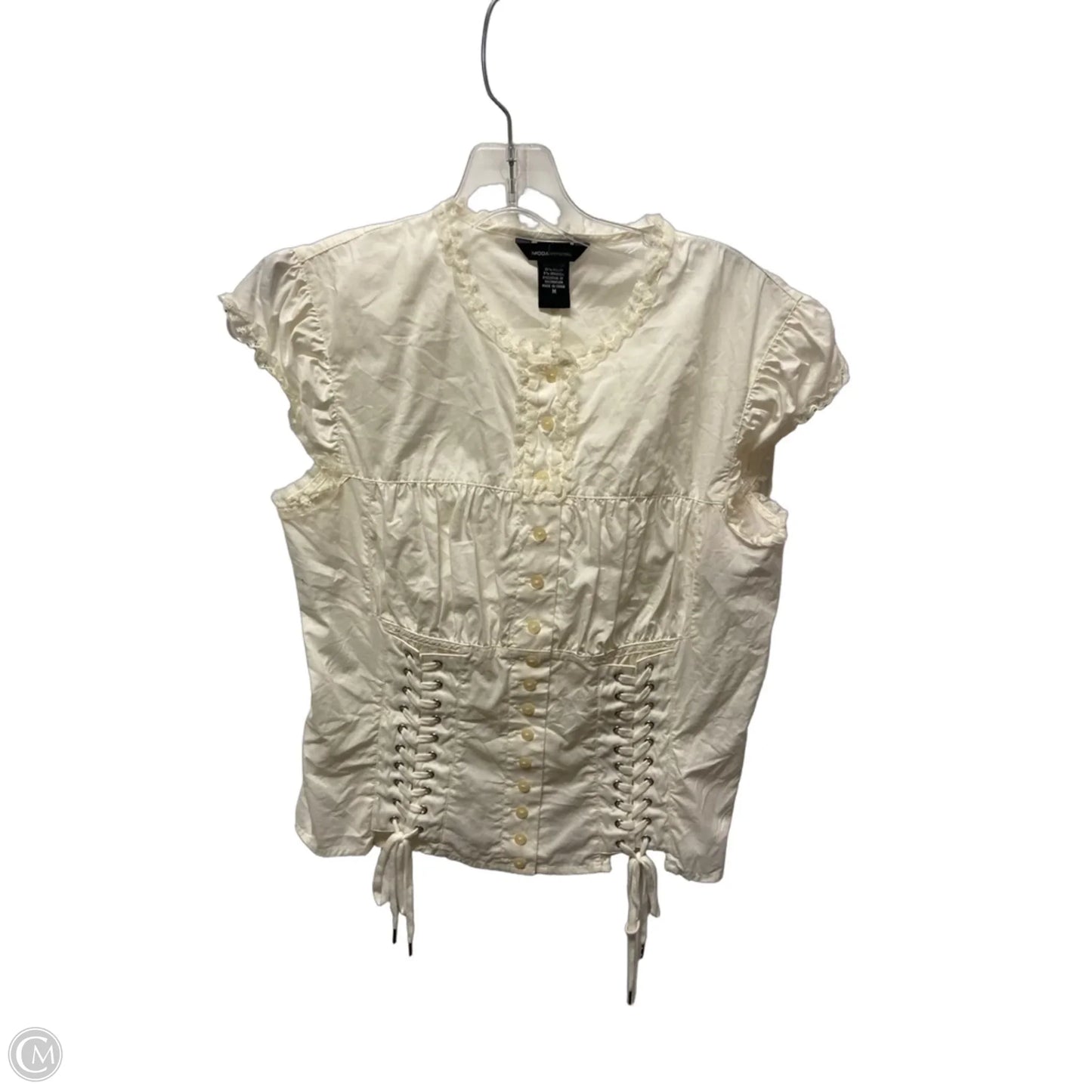 Top Short Sleeve By Moda Intl In Cream, Size: M