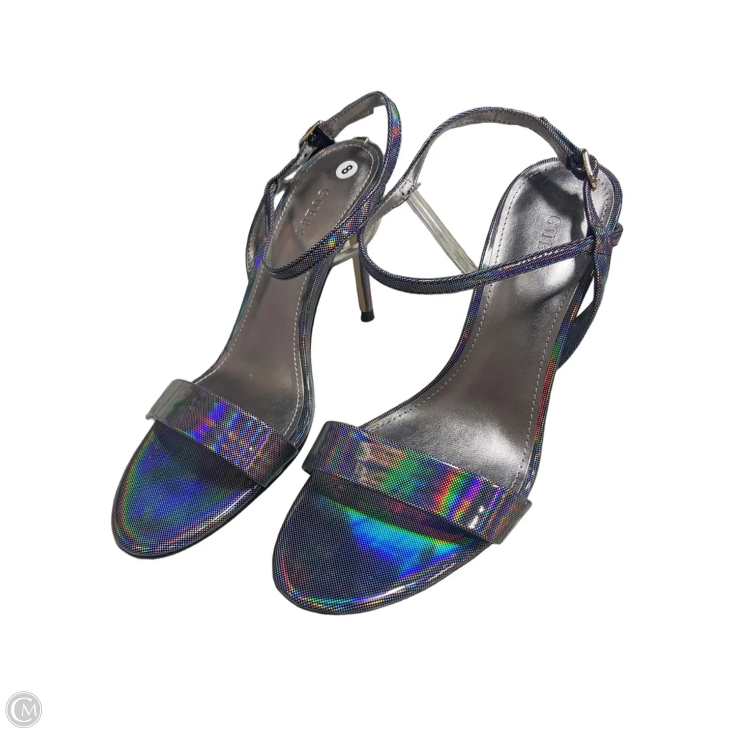 Sandals Heels Stiletto By Guess In Silver, Size: 8