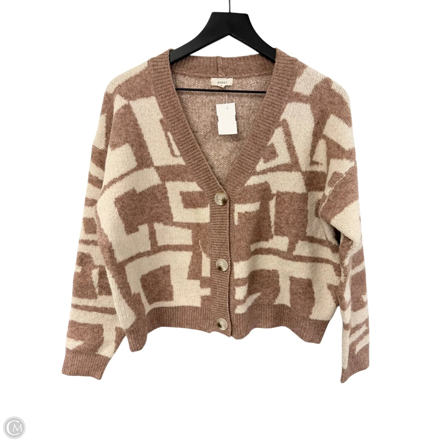 Sweater Cardigan By Debut In Cream & Tan, Size: M