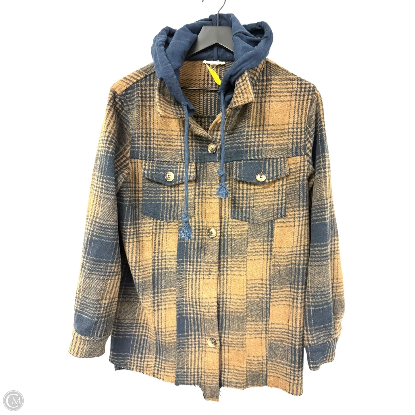 Jacket Shirt By Mystree In Blue & Brown, Size: M