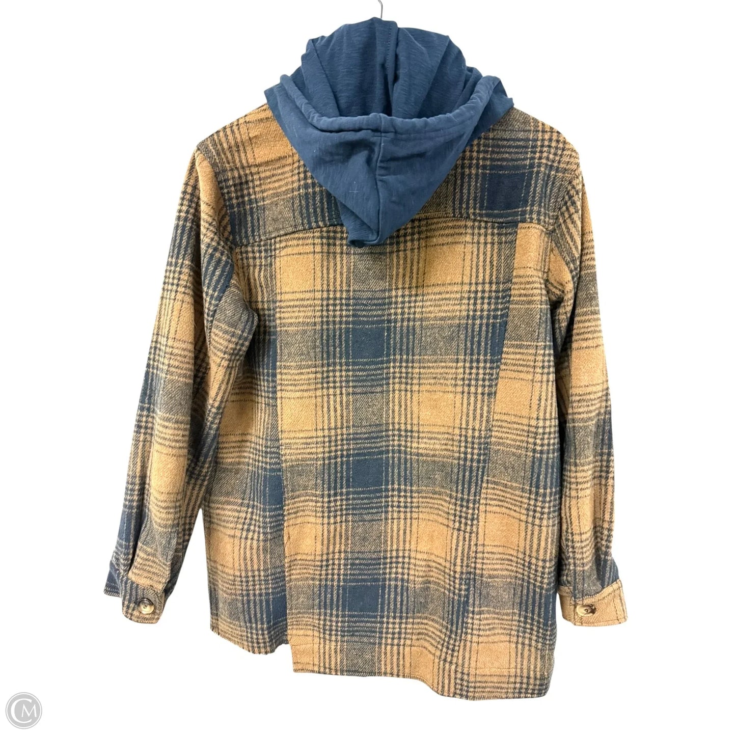 Jacket Shirt By Mystree In Blue & Brown, Size: M