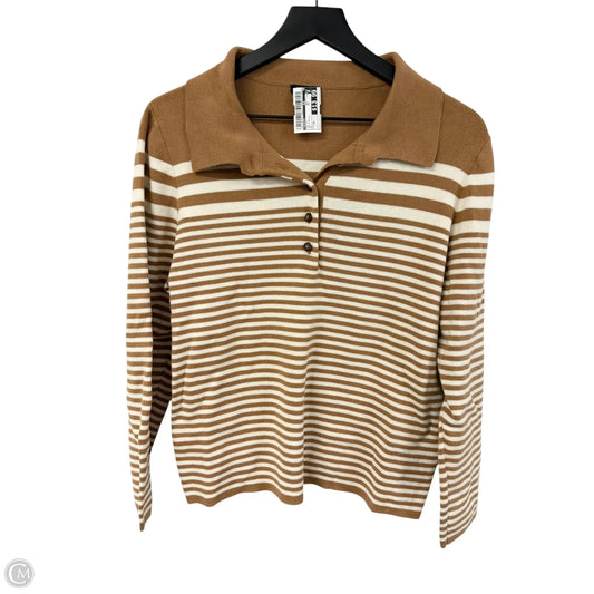 Top Long Sleeve By Talbots In Tan & White, Size: 2x