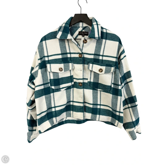 Jacket Shirt By Love Tree In Green & White, Size: S