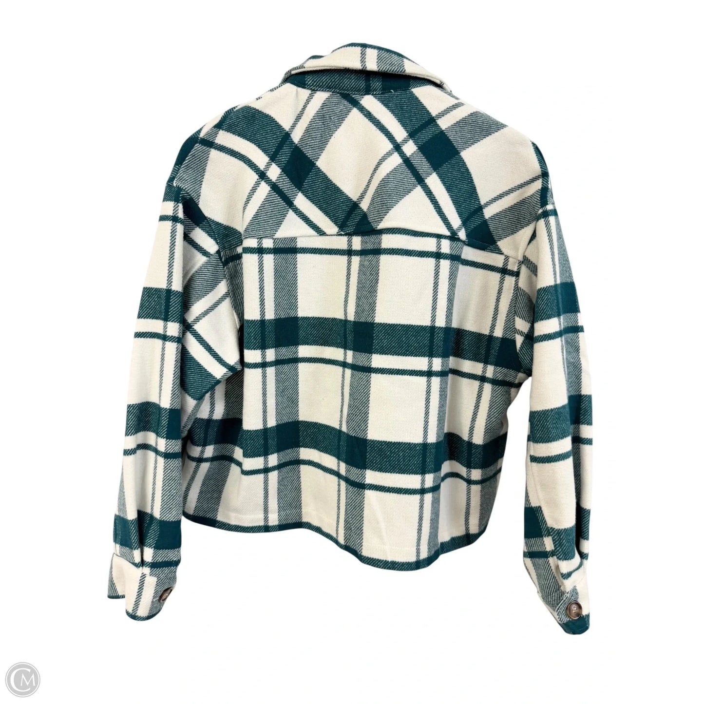 Jacket Shirt By Love Tree In Green & White, Size: S