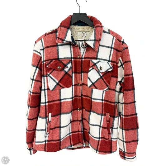Jacket Shirt By Sage In Red & White, Size: S