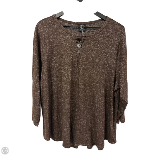 Top Long Sleeve By Bobeau In Brown, Size: 1x