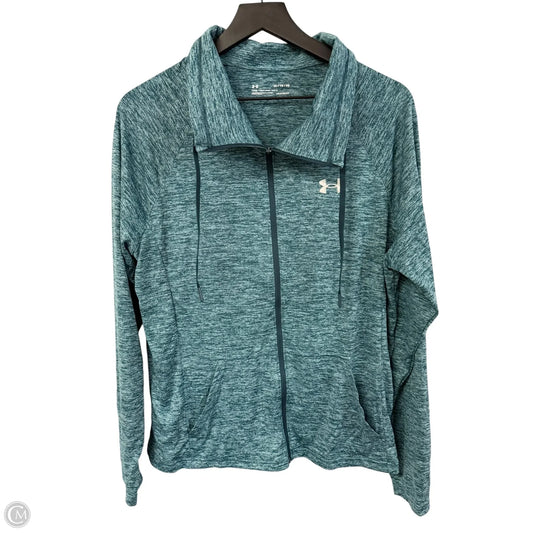 Athletic Top Long Sleeve Collar By Under Armour In Teal, Size: Xl