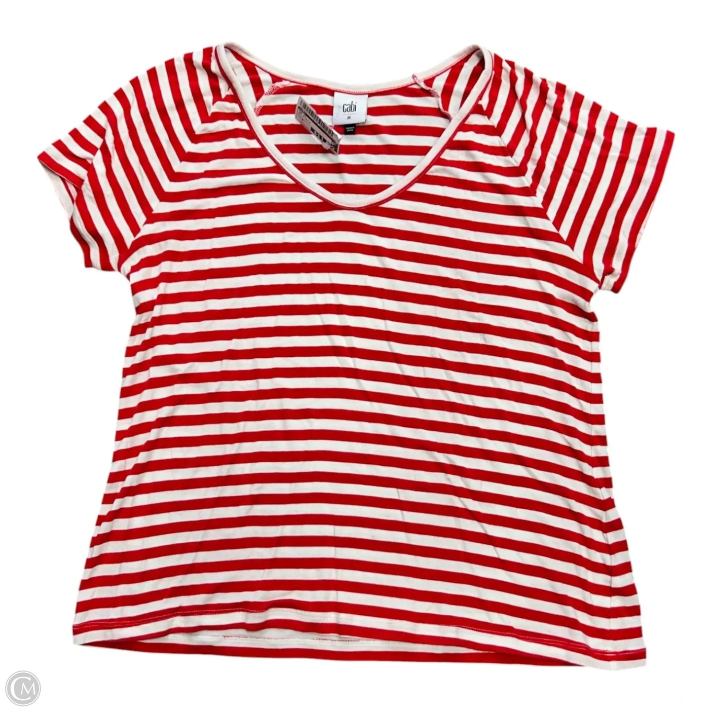 Top Short Sleeve By Cabi In Red & White, Size: M