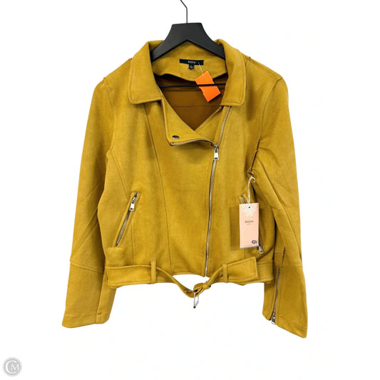 Jacket Moto By Clothes Mentor In Yellow, Size: L