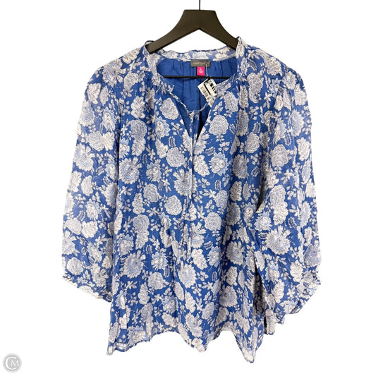 Top 3/4 Sleeve By Vince Camuto In Blue & White, Size: Xl