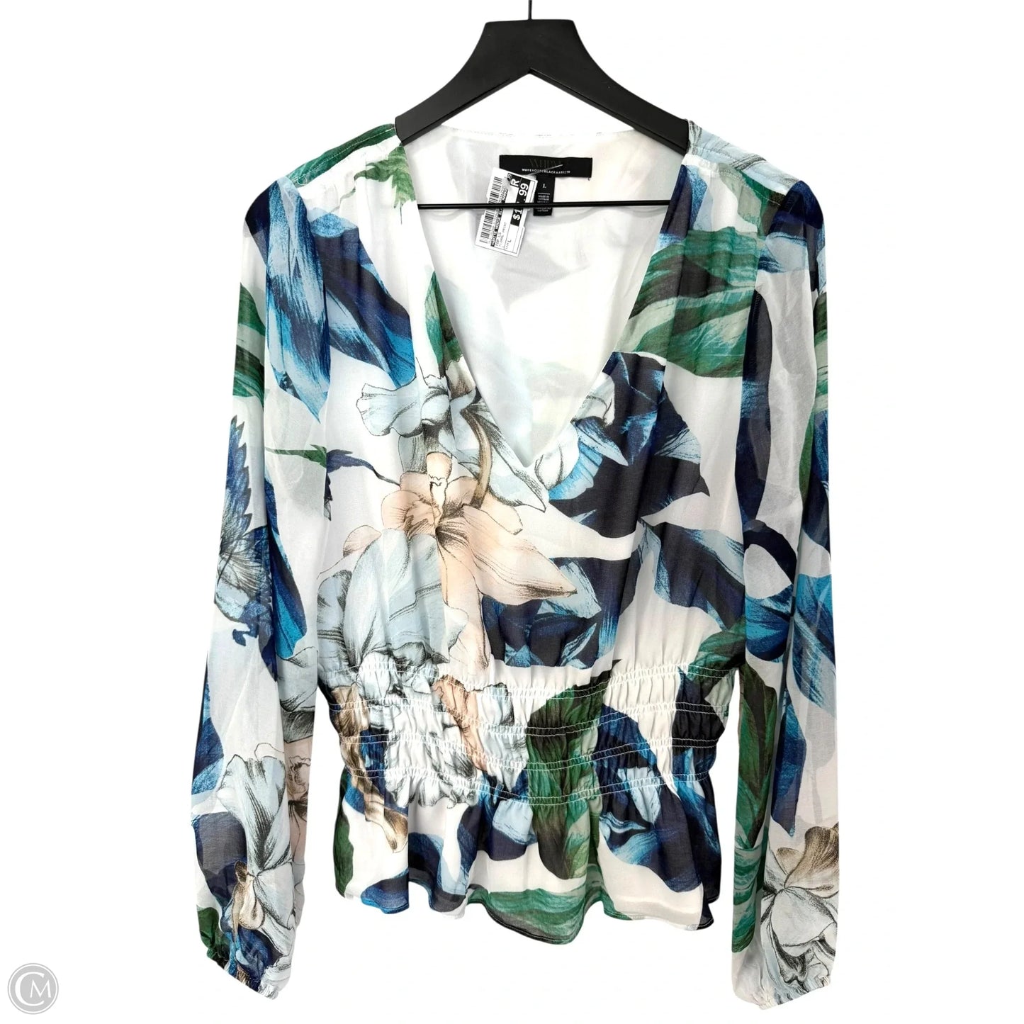 Top Long Sleeve By White House Black Market In Floral Print, Size: L