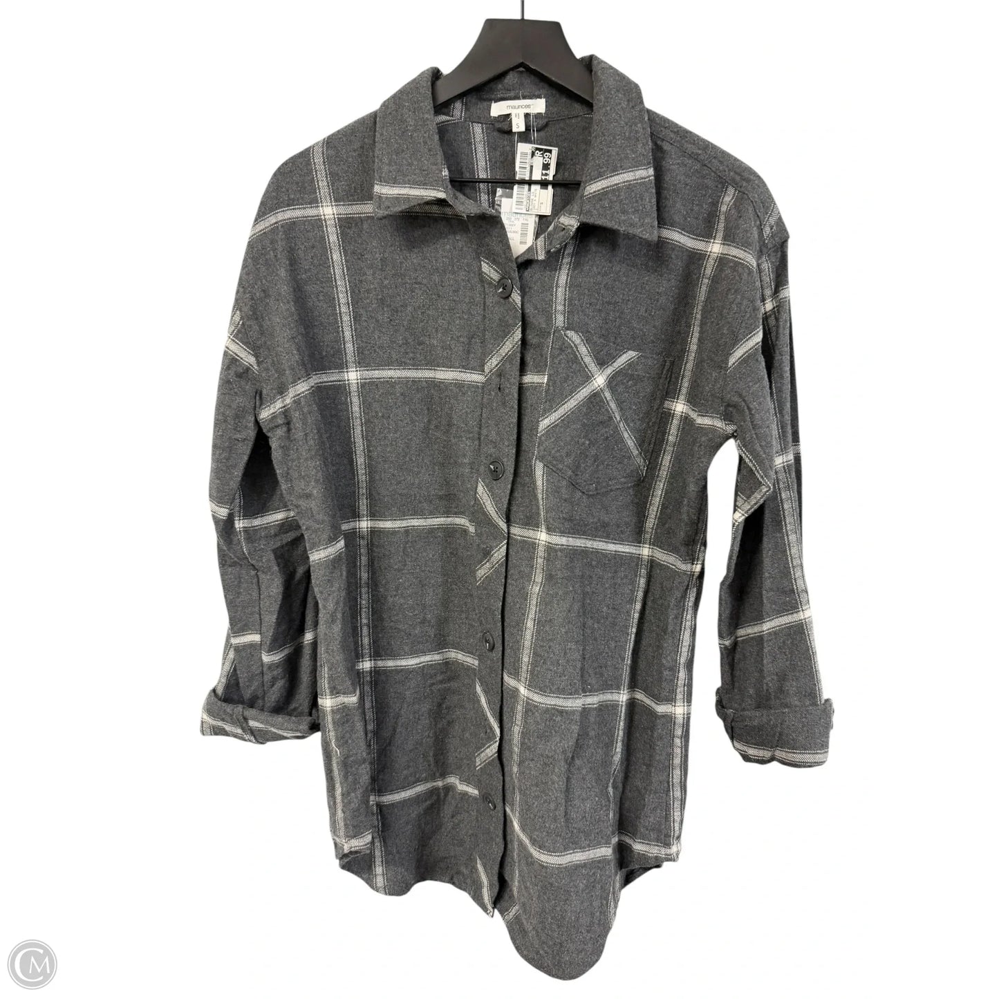Blouse Long Sleeve By Maurices In Grey & White, Size: S