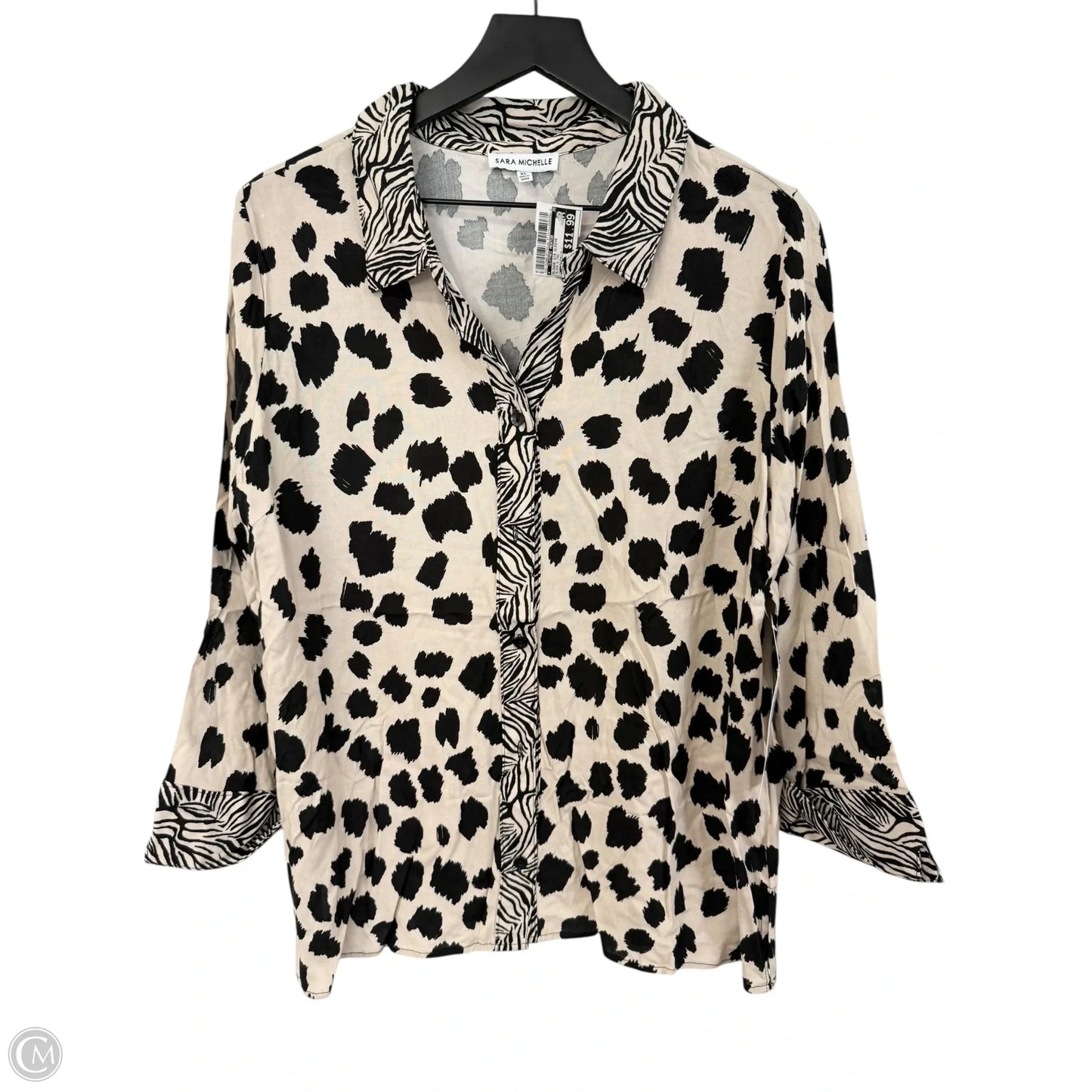 Blouse 3/4 Sleeve By Clothes Mentor In Black & Tan, Size: Xl