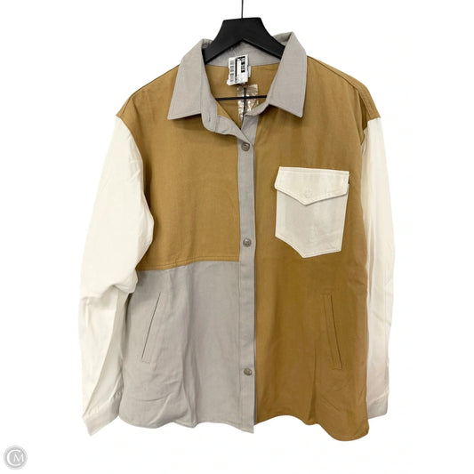Blouse Long Sleeve By Le Lis In Grey & Tan, Size: L