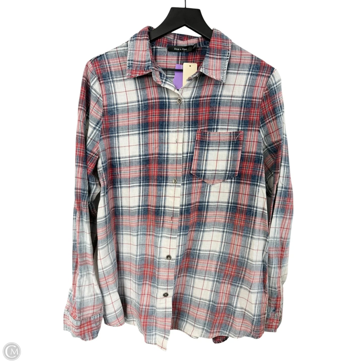 Blouse Long Sleeve By Doe & Rae In Blue & Red & White, Size: L