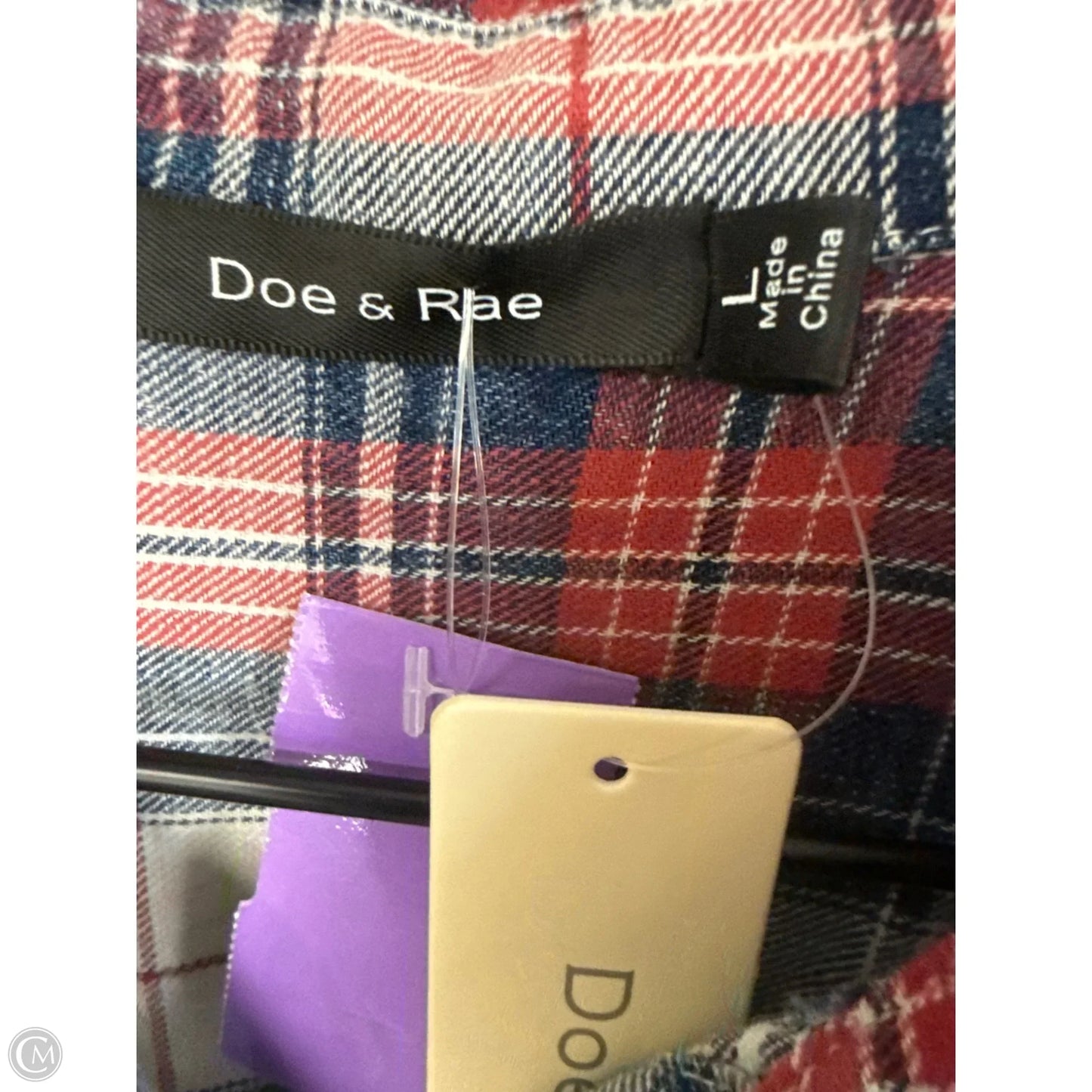Blouse Long Sleeve By Doe & Rae In Blue & Red & White, Size: L