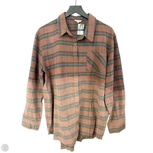 Blouse Long Sleeve By La Miel In Blue & Brown, Size: L