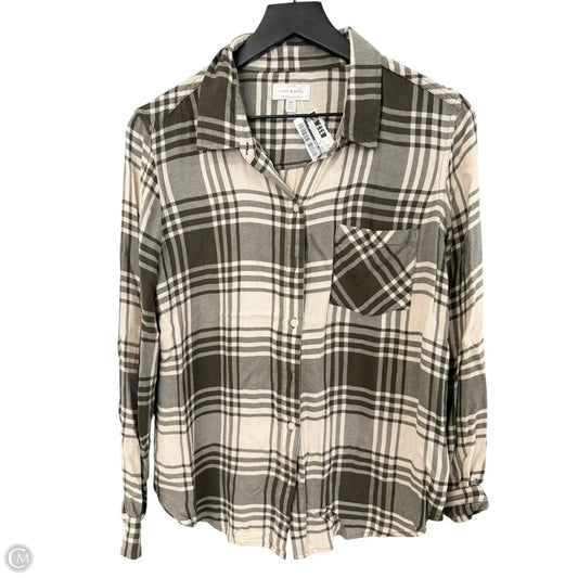Blouse Long Sleeve By Lucky Brand In Green & Tan, Size: S