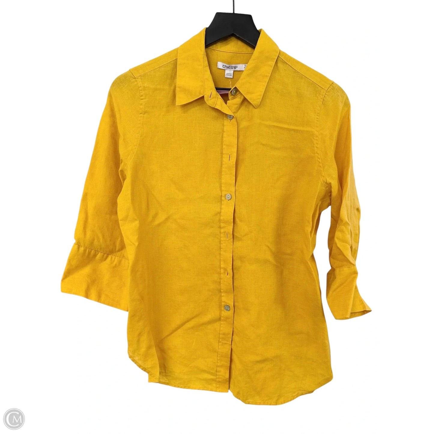 Blouse 3/4 Sleeve By Chicos In Yellow, Size: S