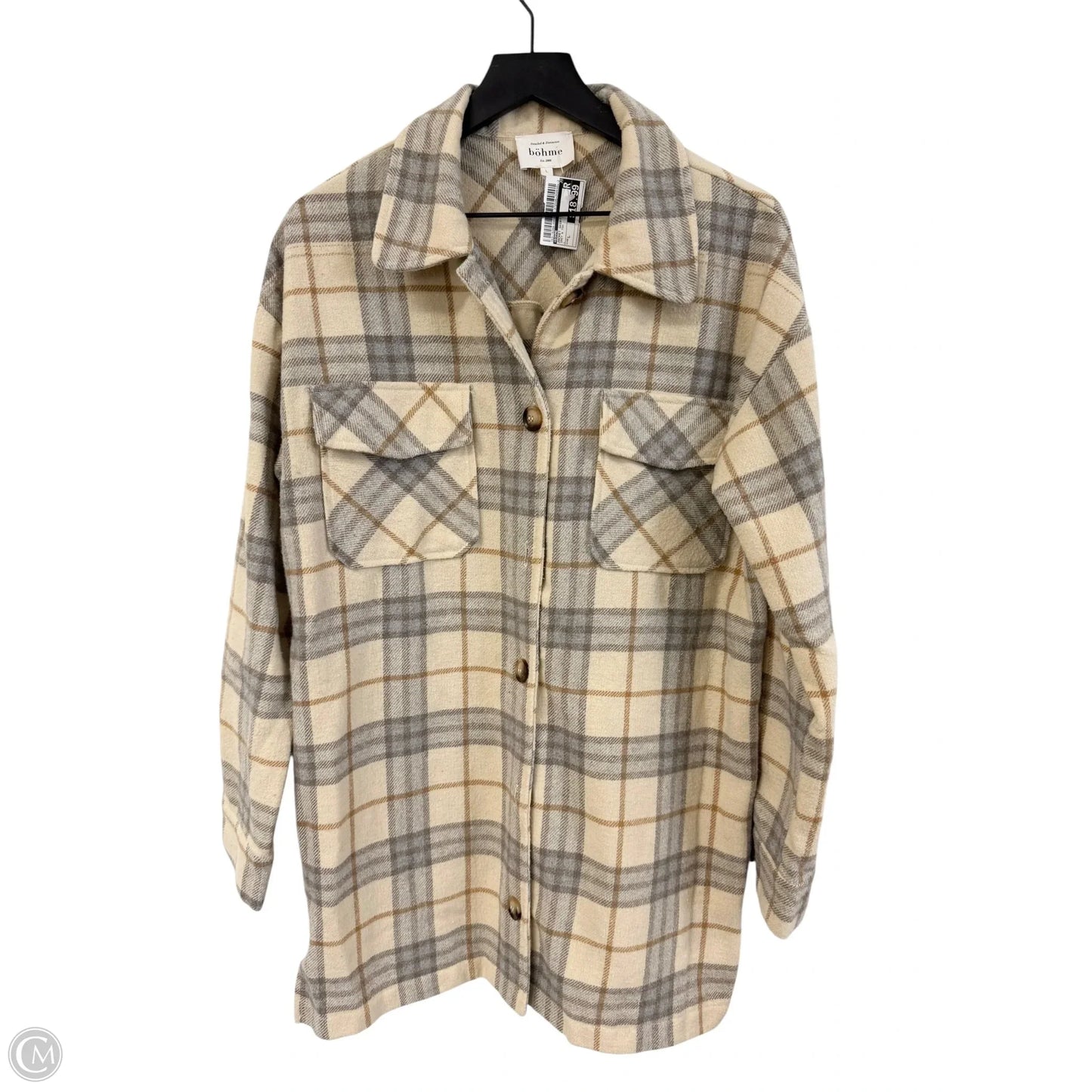 Jacket Shirt By Bohme In Grey & Tan, Size: L