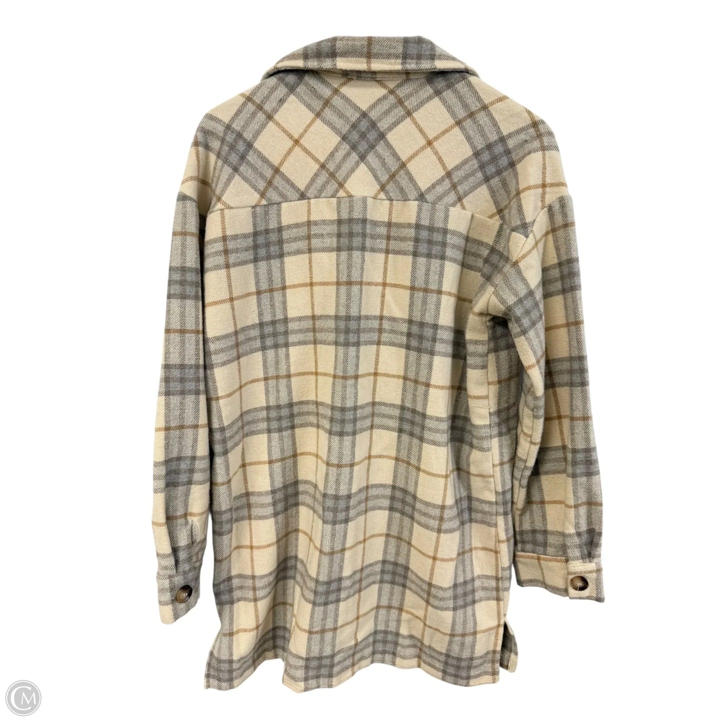 Jacket Shirt By Bohme In Grey & Tan, Size: L