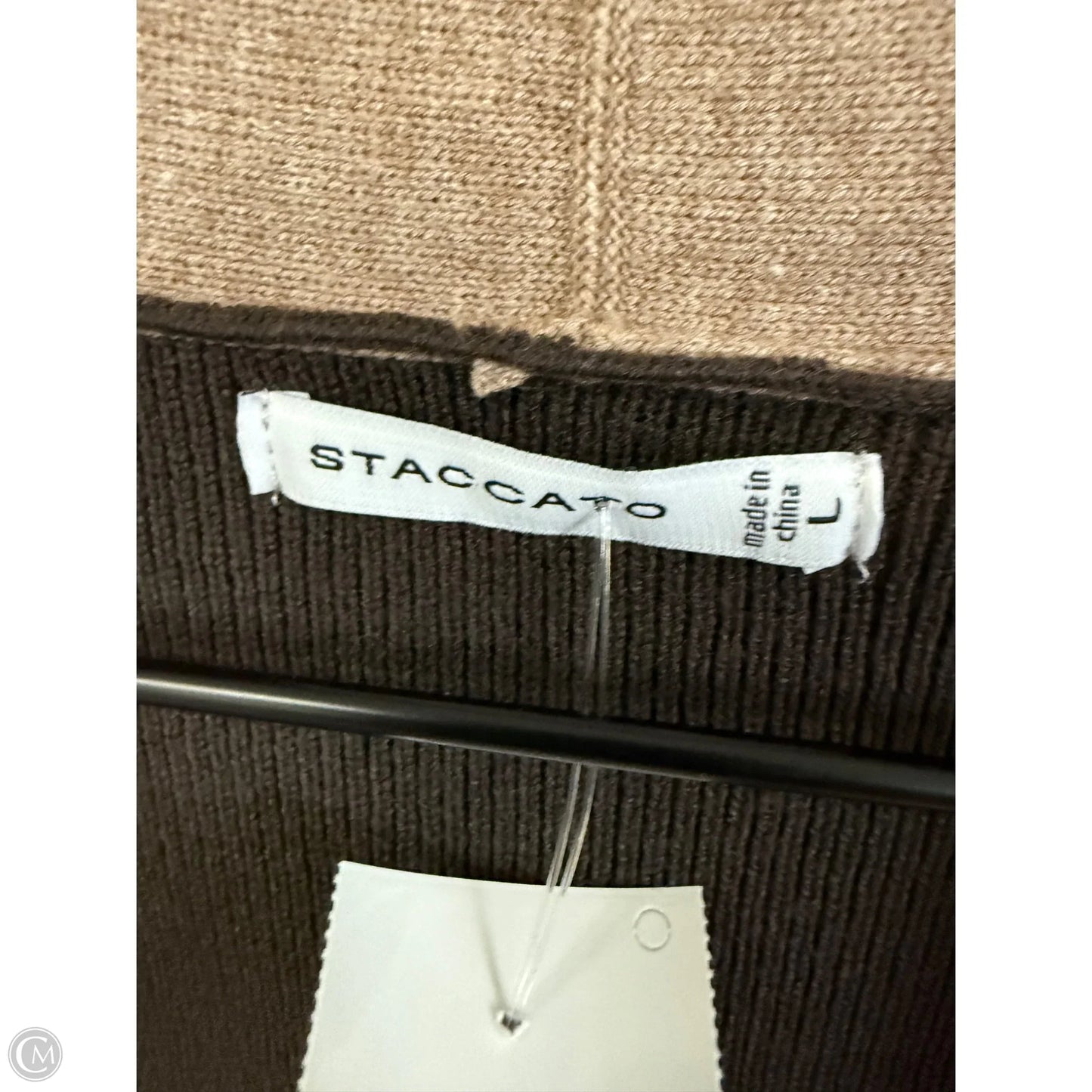 Sweater Cardigan By Staccato In Brown & Tan, Size: L
