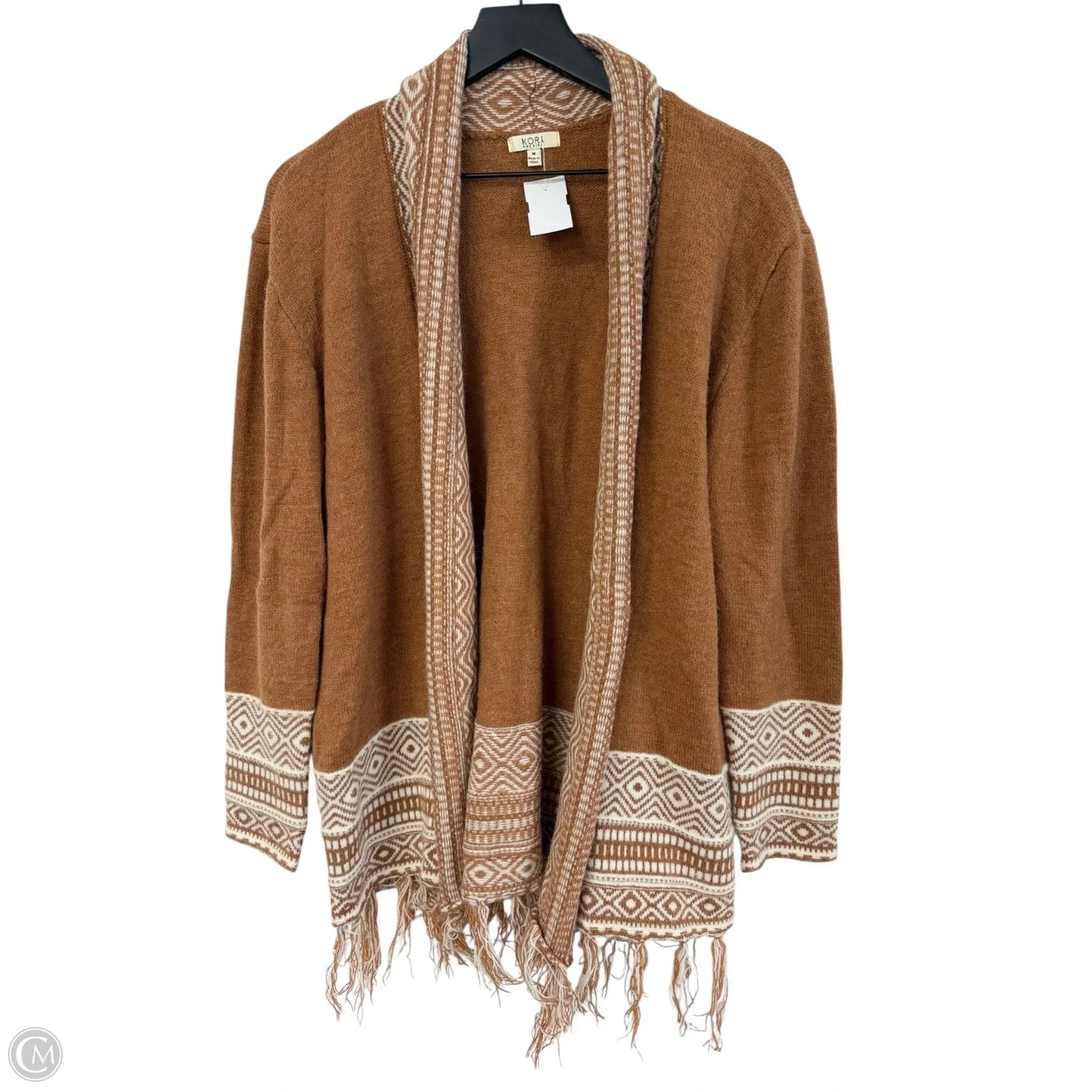 Sweater Cardigan By Kori America In Brown & Cream, Size: M