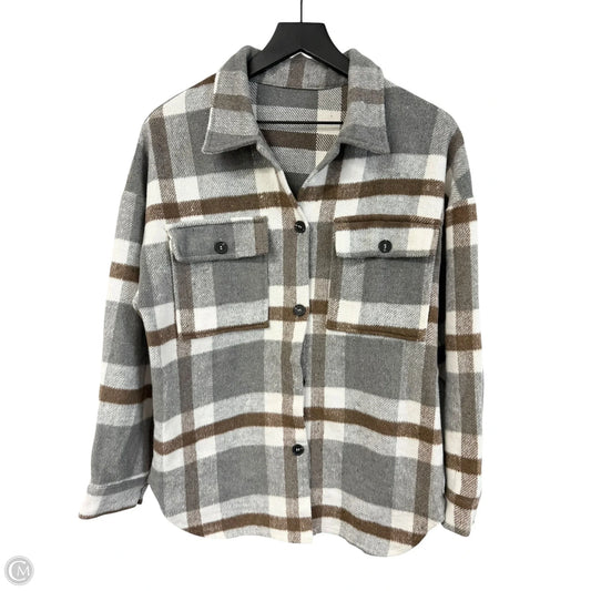 Jacket Shirt By Cmf In Brown & Grey, Size: S